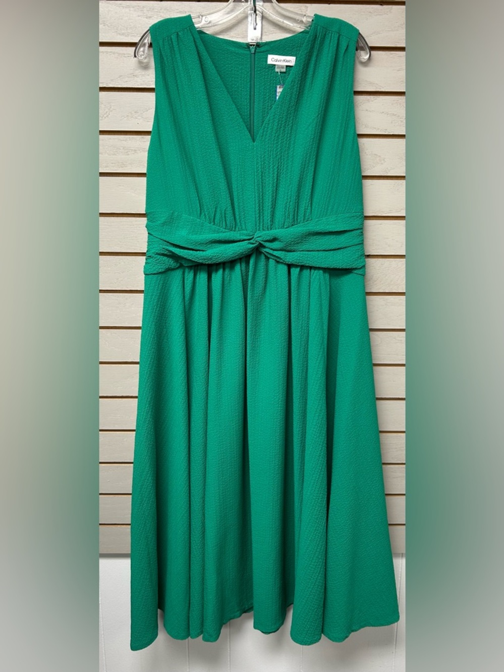 Calvin Klein Green V-Neck Knotted Waist Maxi Dress - Picture 5 of 7